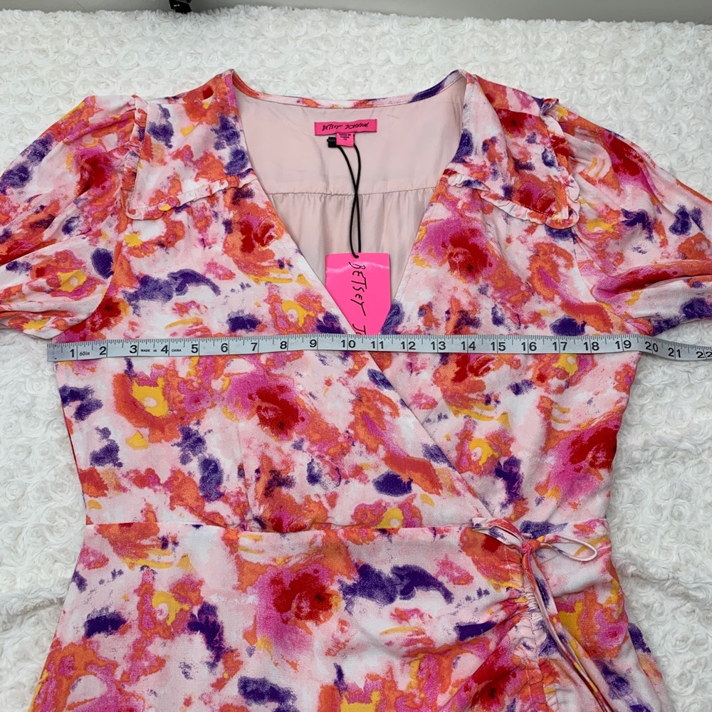 Betsey Johnson Pink Yarrow Faux Wrap Flounce Hem Dress Sz 12 - Picture 11 of 13